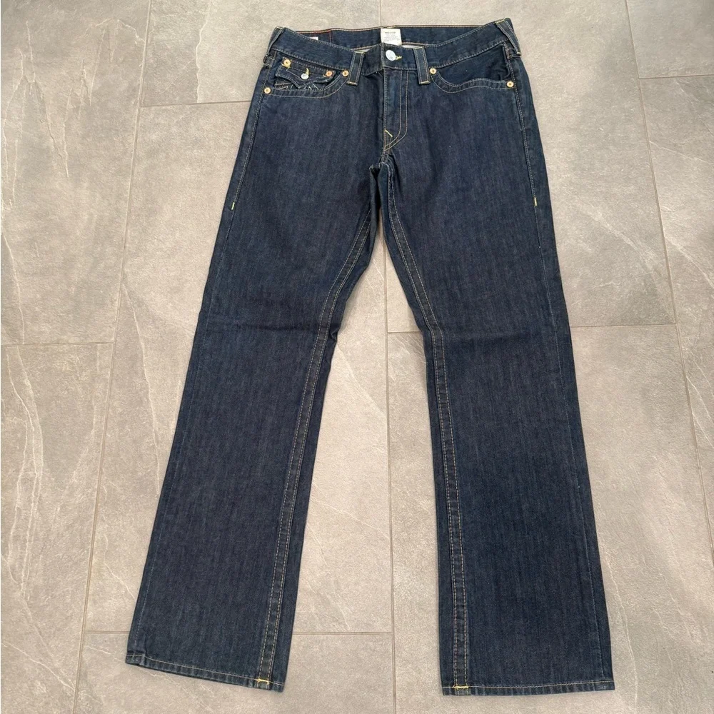 True Religion Ricky Big T Flap Relaxed Straight Dark Wash Jeans Men 34 EUC